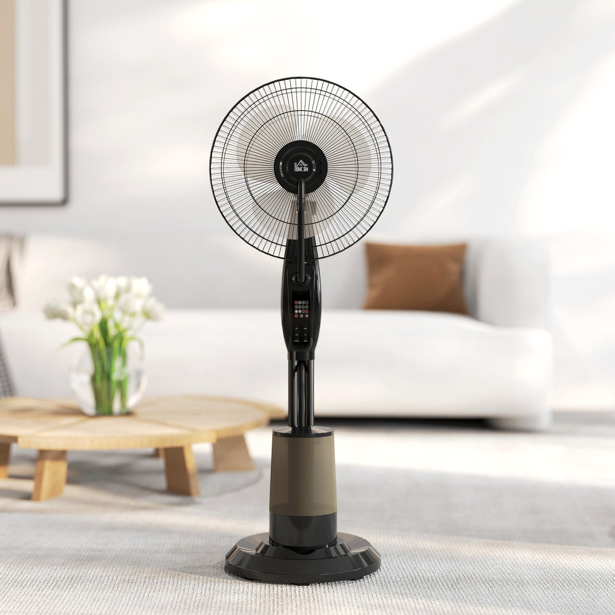 Water Cooling Fan, Pedestal Fan with Mist, Remote Control, Timer Function, 3.2L Water Tank, 3 Modes, 75W, Oscillating Water Fan with Wheels, 120cm |