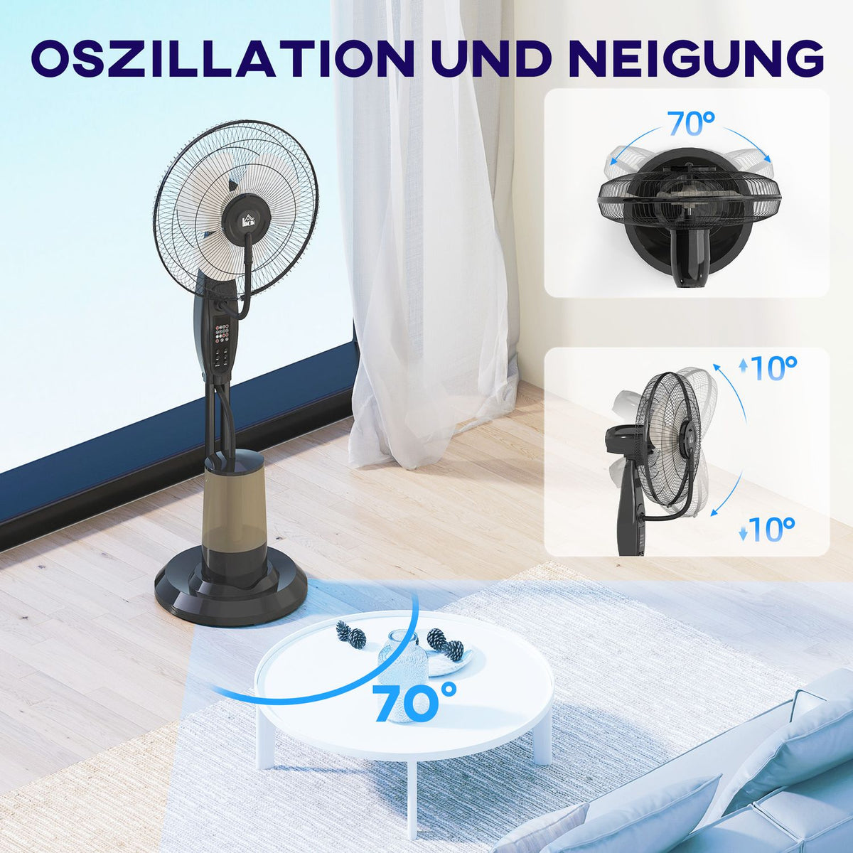 Water Cooling Fan, Pedestal Fan with Mist, Remote Control, Timer Function, 3.2L Water Tank, 3 Modes, 75W, Oscillating Water Fan with Wheels, 120cm |