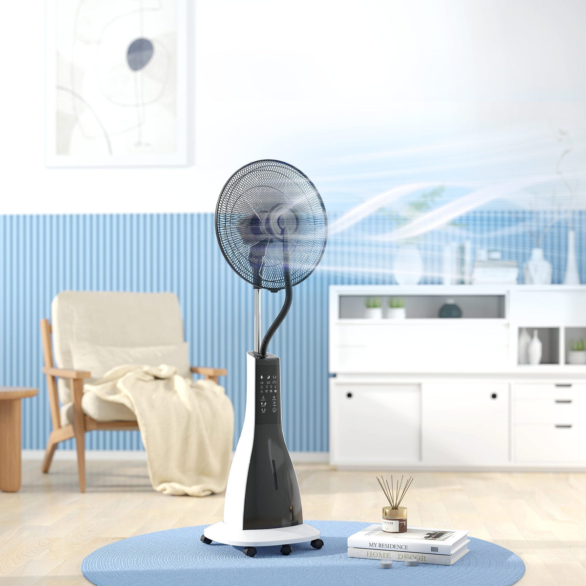 Water Cooling Fan Stand Fan with Spray Mist Remote Control Timer Oscillating 3 Levels 3L Water Tank 90W Water Fan with Wheels 125cm