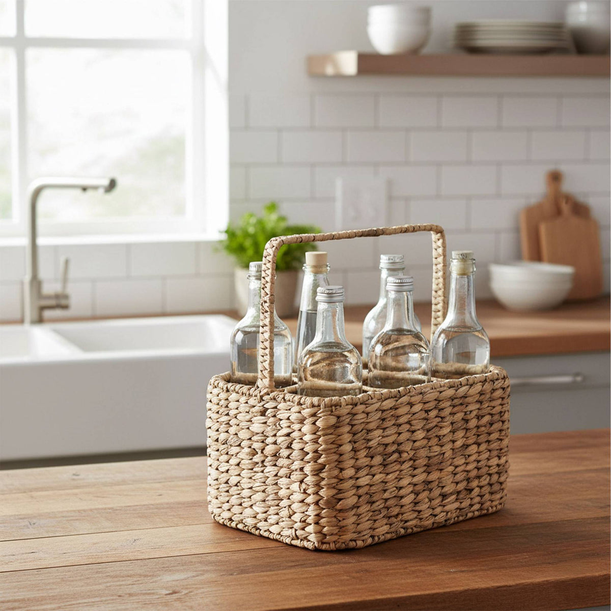 Water Hyacinth Basket for 6 Bottles
