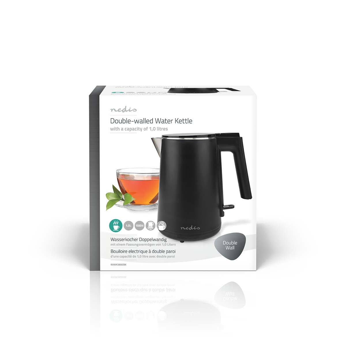 Water boiler | 1.0 l | Plastic | Black | Rotatable 360 degrees | Concealed heating element | Strix® Control | Boil-dry function