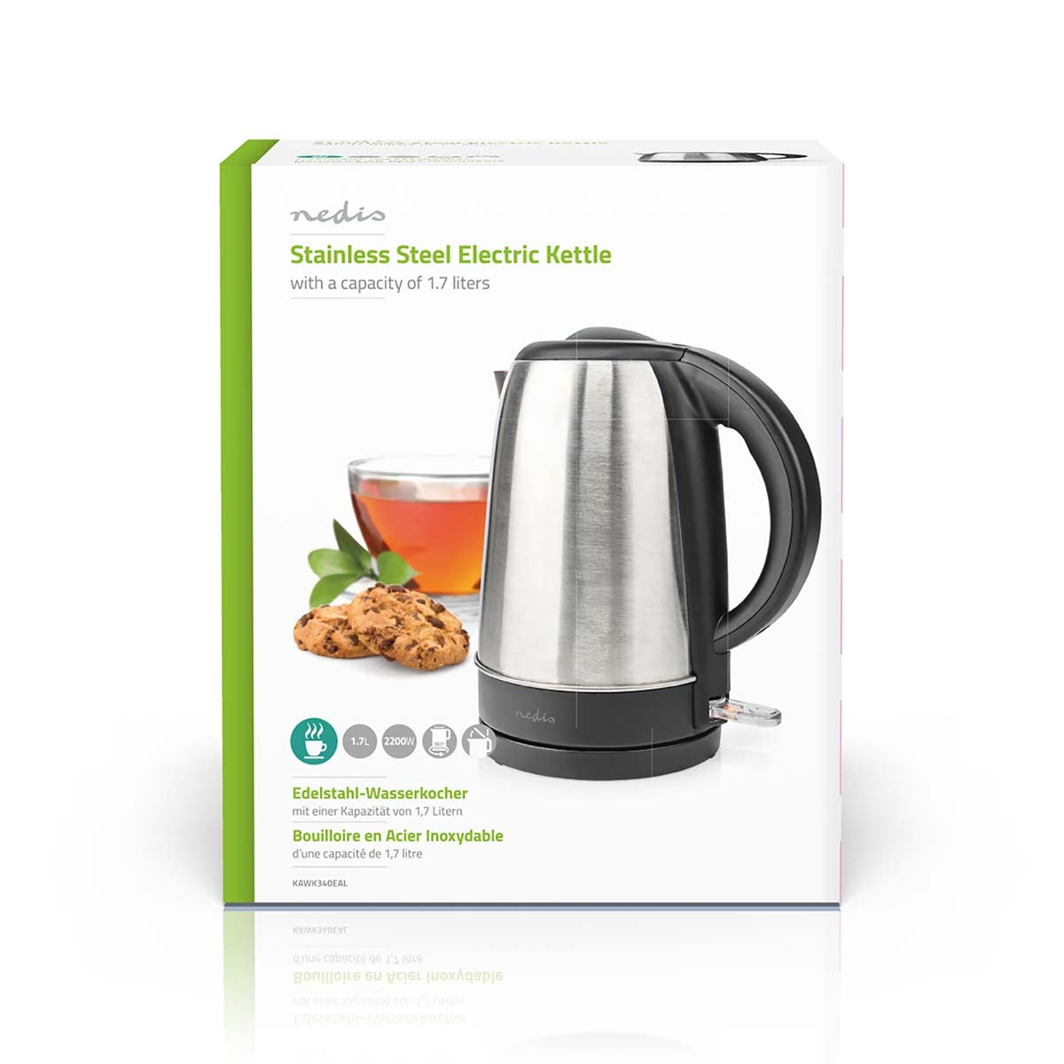 Water boiler | 1.7 l | Stainless steel | Aluminum / Black | Rotatable 360 degrees | Concealed heating element | Strix® Control | Boil-dry function