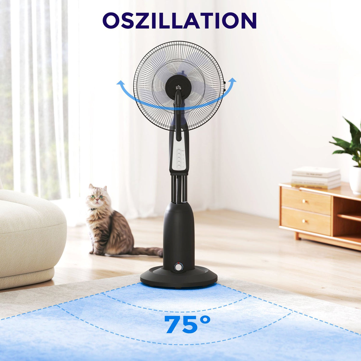 Water cooling fan, pedestal fan with adjustable spray mist, 3 speeds, 3 L water tank, 75° oscillating, 90 W water fan with wheels, 125 cm |