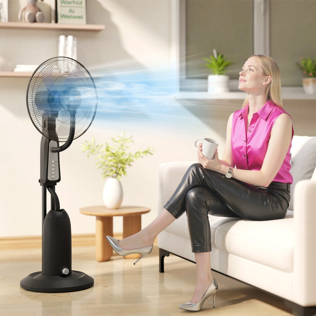 Water cooling fan, pedestal fan with adjustable spray mist, 3 speeds, 3 L water tank, 75° oscillating, 90 W water fan with wheels, 125 cm |