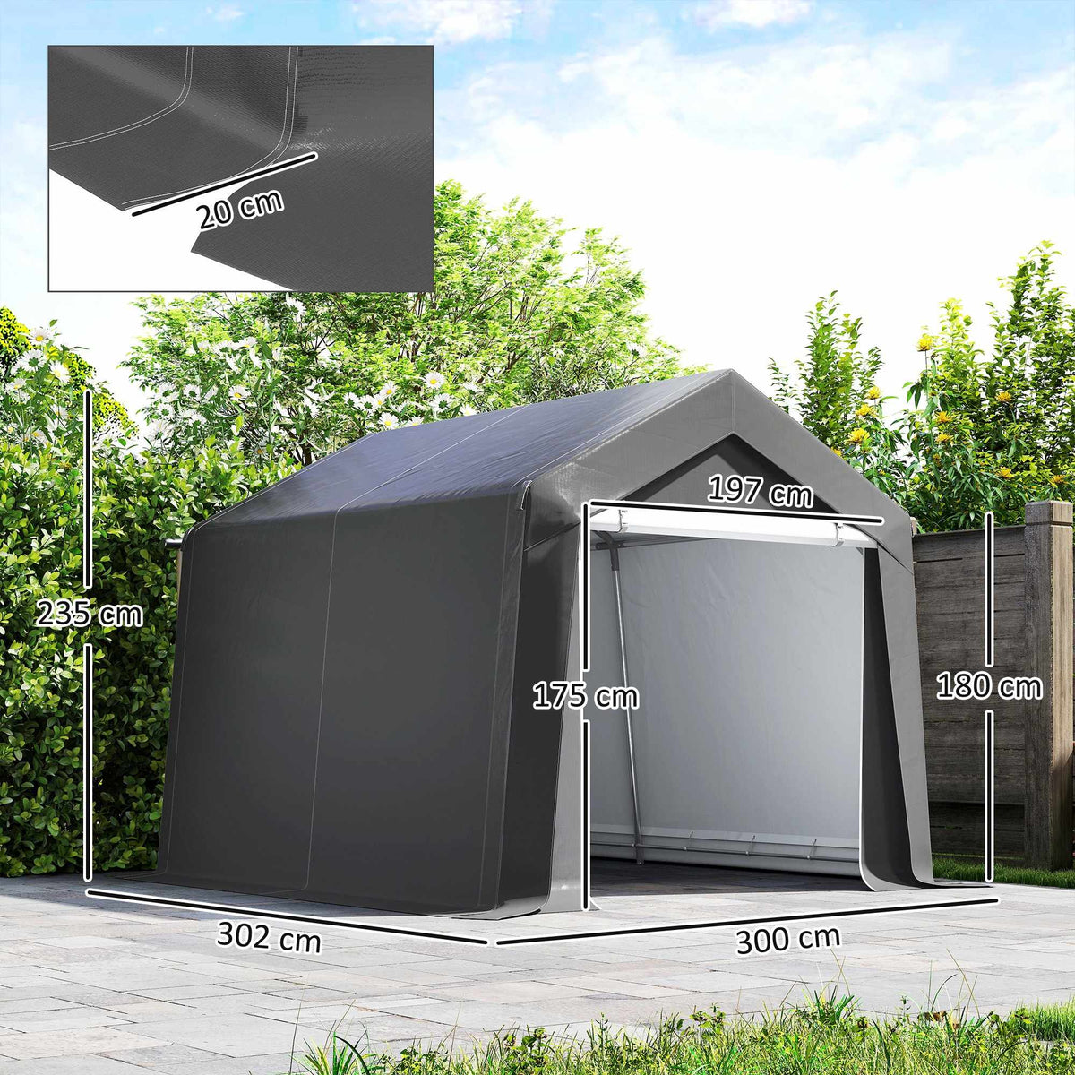 Waterproof Carport Tent 3x3 m with Roll-Up Door, Ventilation