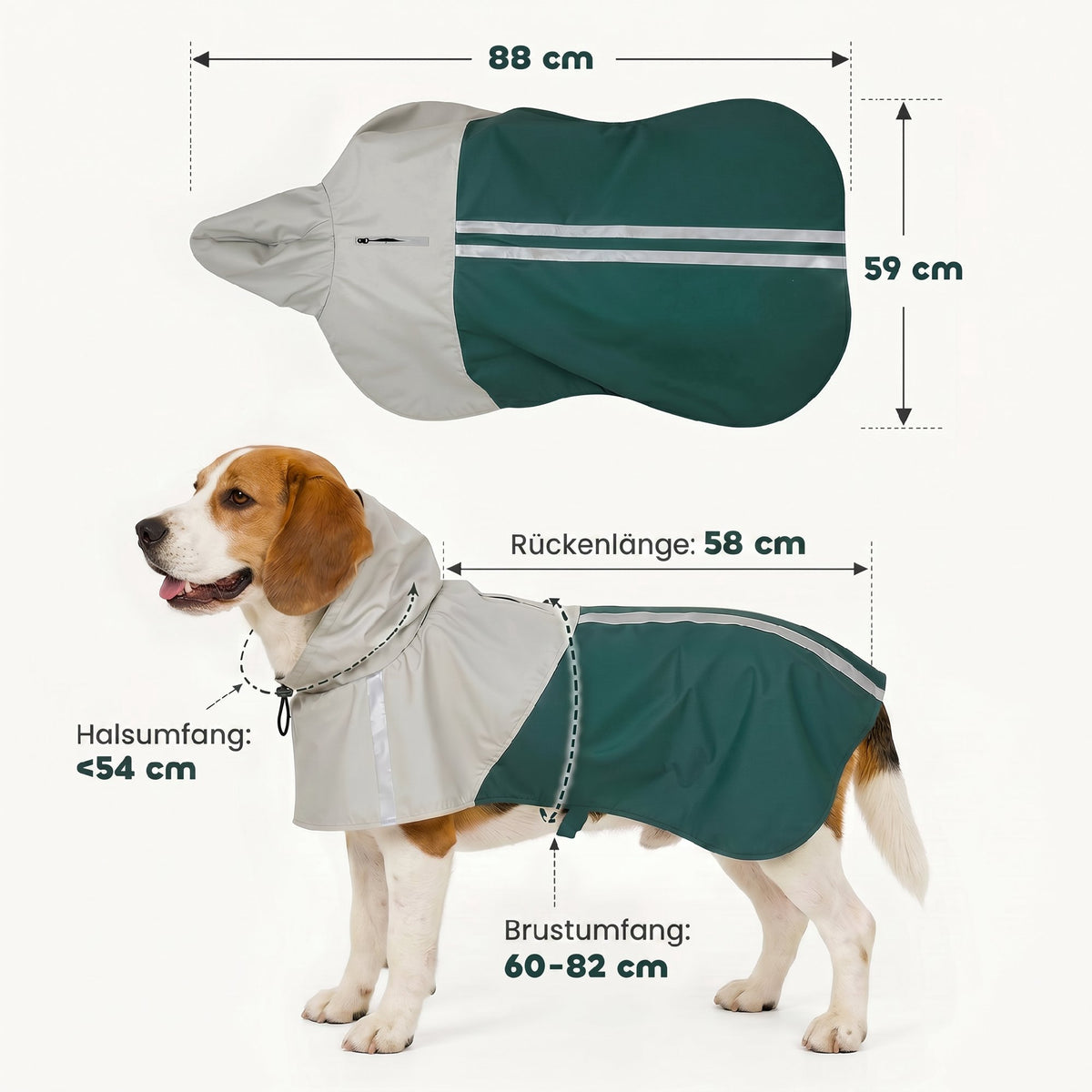 Waterproof Dog Raincoat with Reflective Stripes, Green