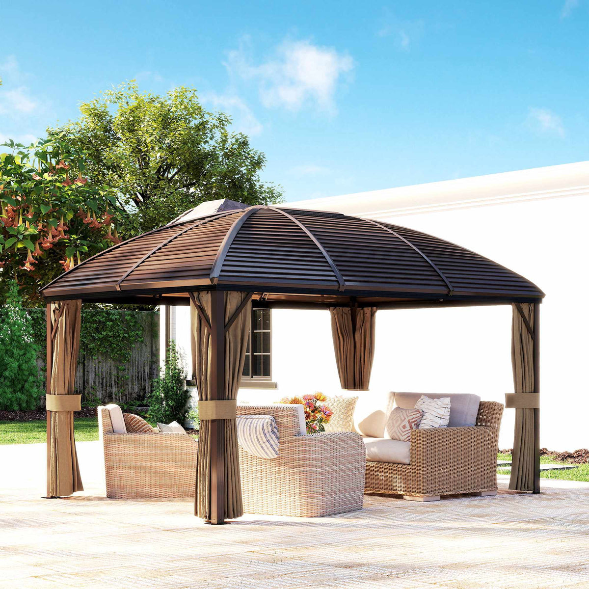 Waterproof Garden Pavilion, 4 x 3 x 2.8 m, Brown