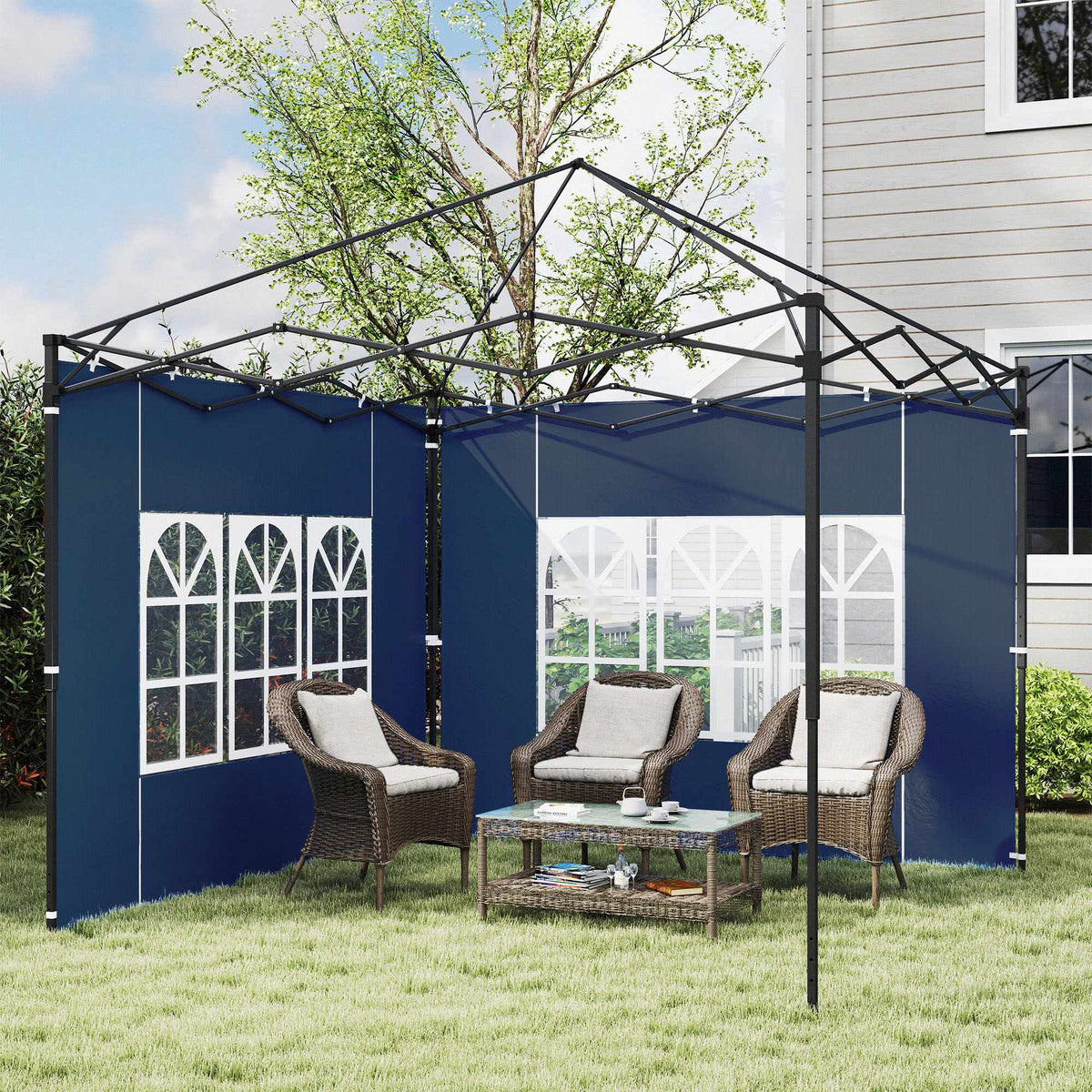 Waterproof Gazebo Side Panels with Windows, Blue, 2-Pack
