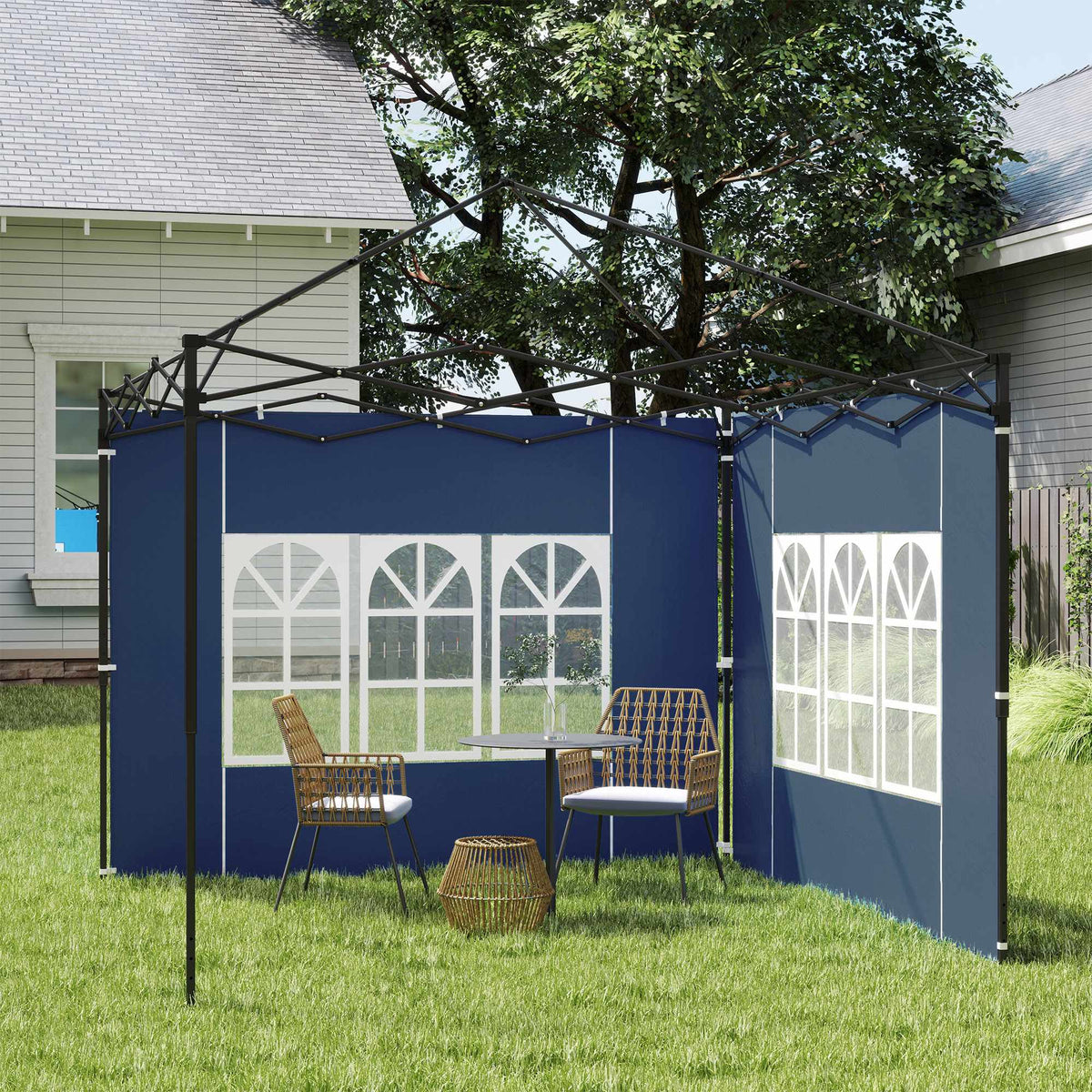 Waterproof Gazebo Side Panels with Windows, Blue, 2-Pack