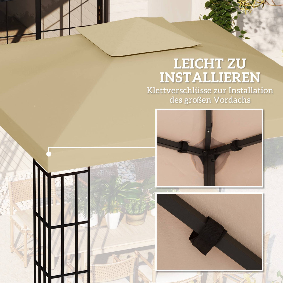 Waterproof Pavilion Replacement Roof 3x3m, Double Vent Beige