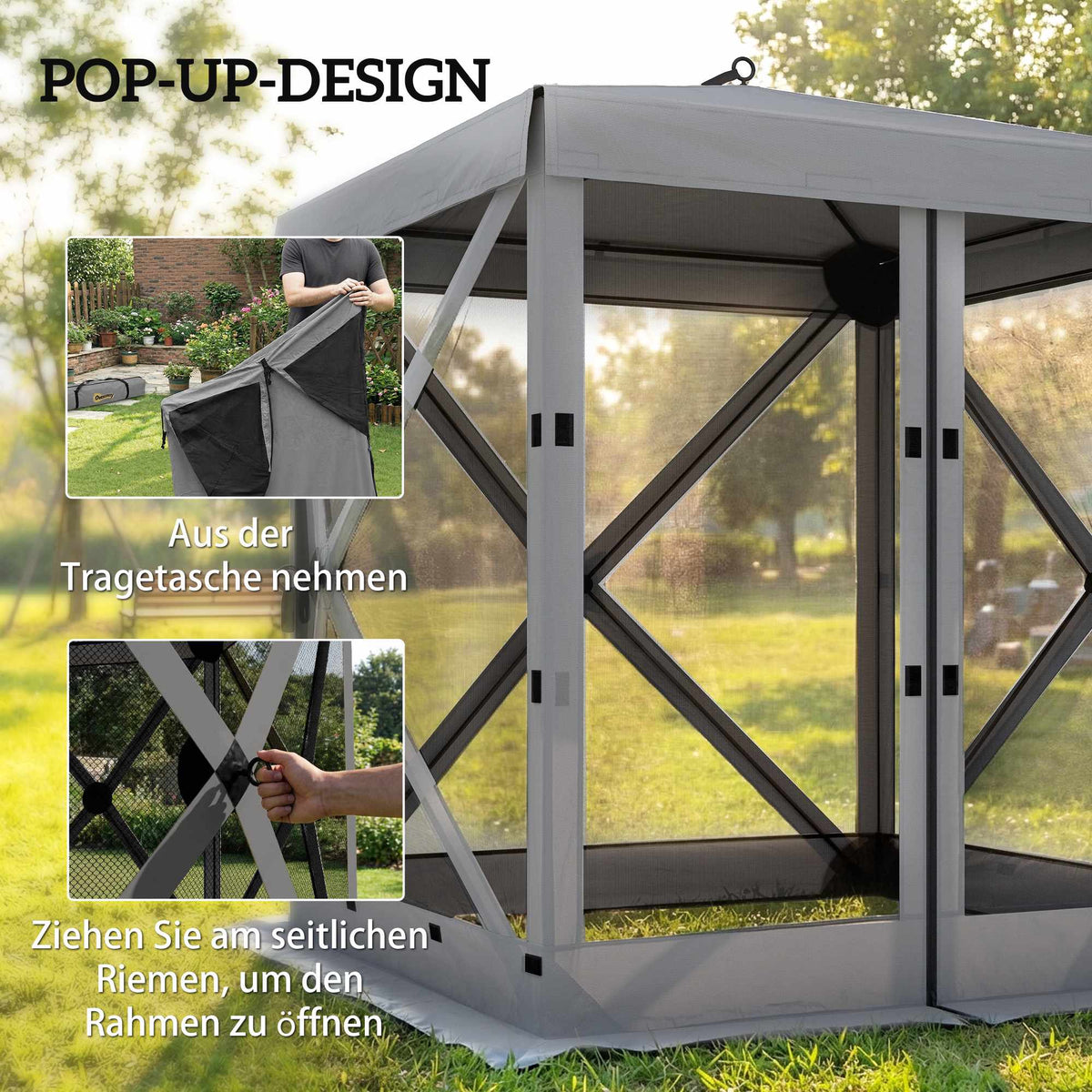 Waterproof Pop-Up Gazebo with Mesh Sides, 185x185 cm