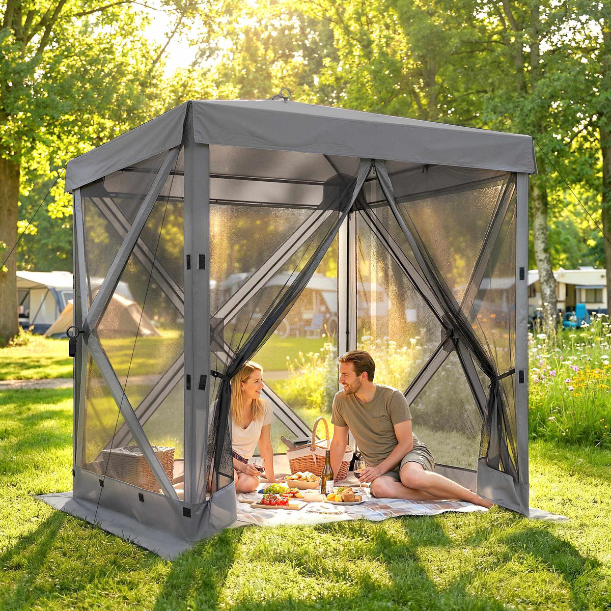 Waterproof Pop-Up Gazebo with Mesh Sides, 185x185 cm