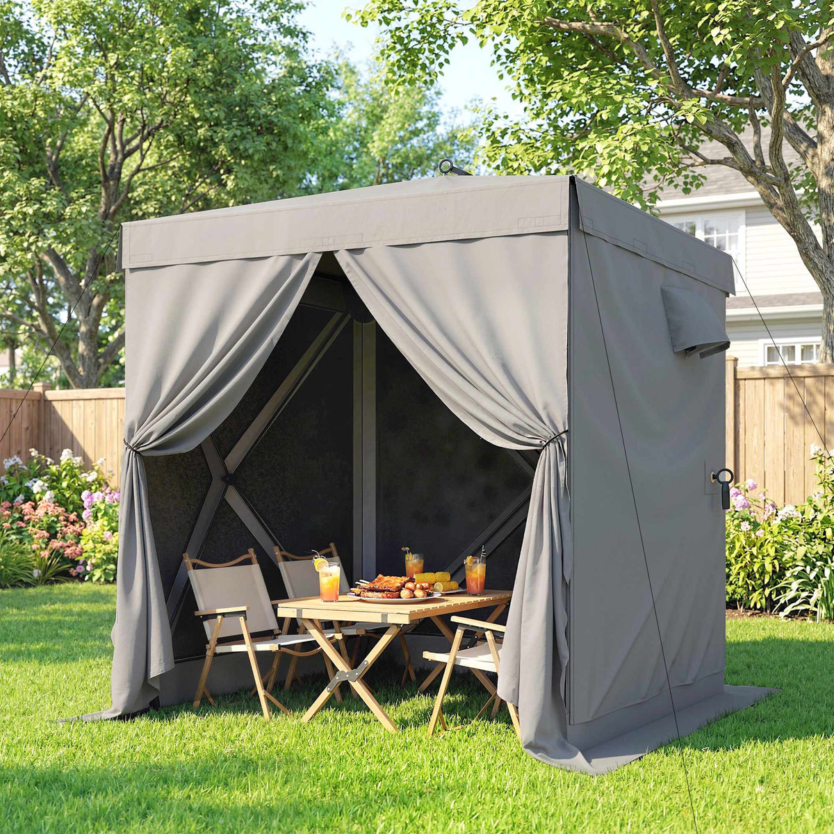 Waterproof Pop-Up Gazebo with Mesh Sides, 185x185 cm