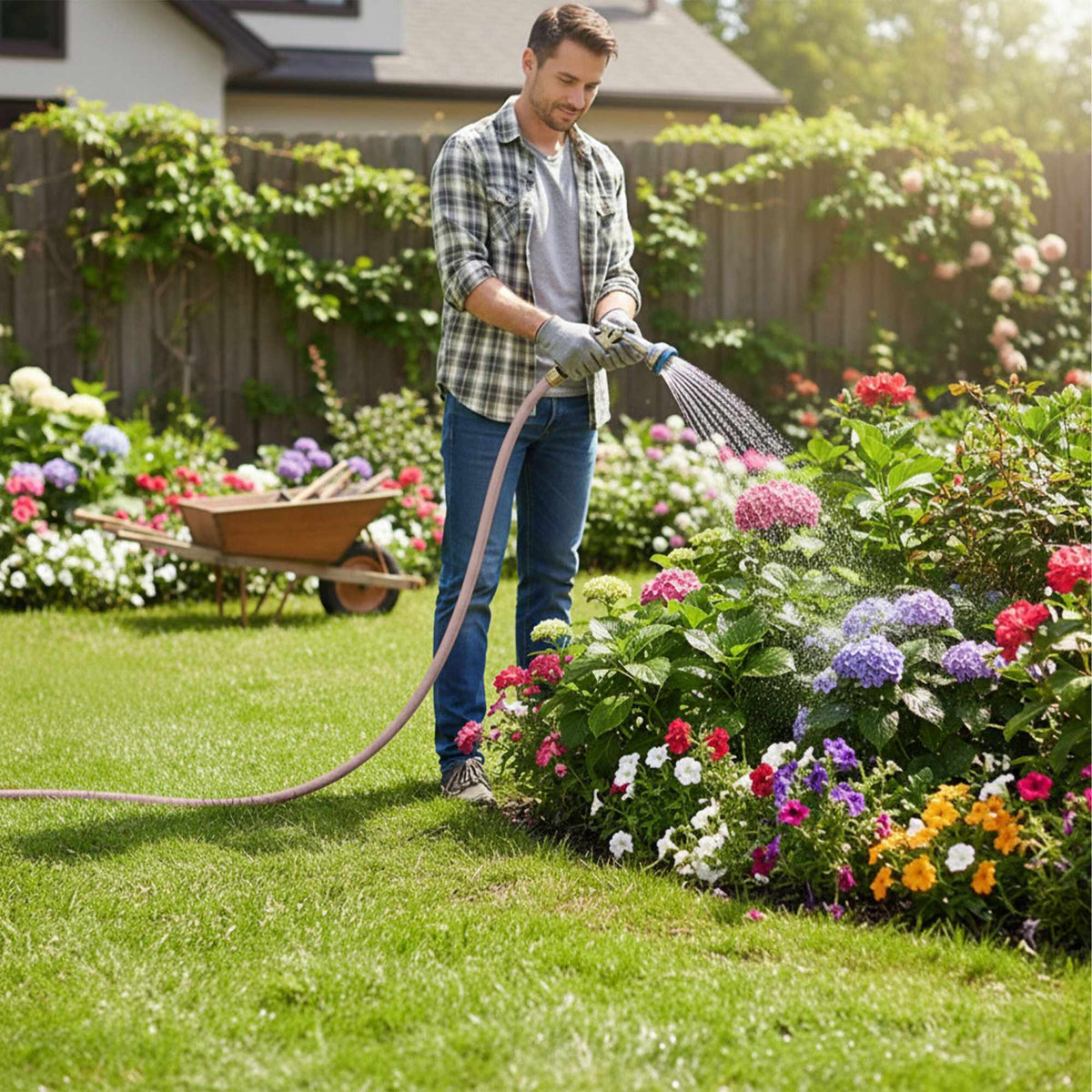 Weatherproof Beige Garden Hose, UV-Resistant, 1/2-Inch