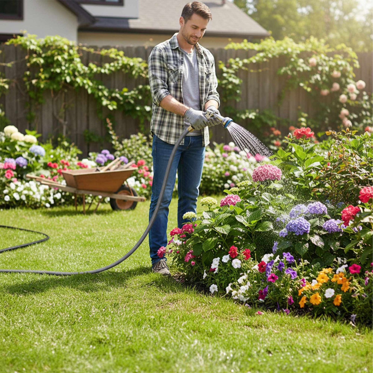 Weatherproof Fabric Garden Hose, UV-Resistant, Grey