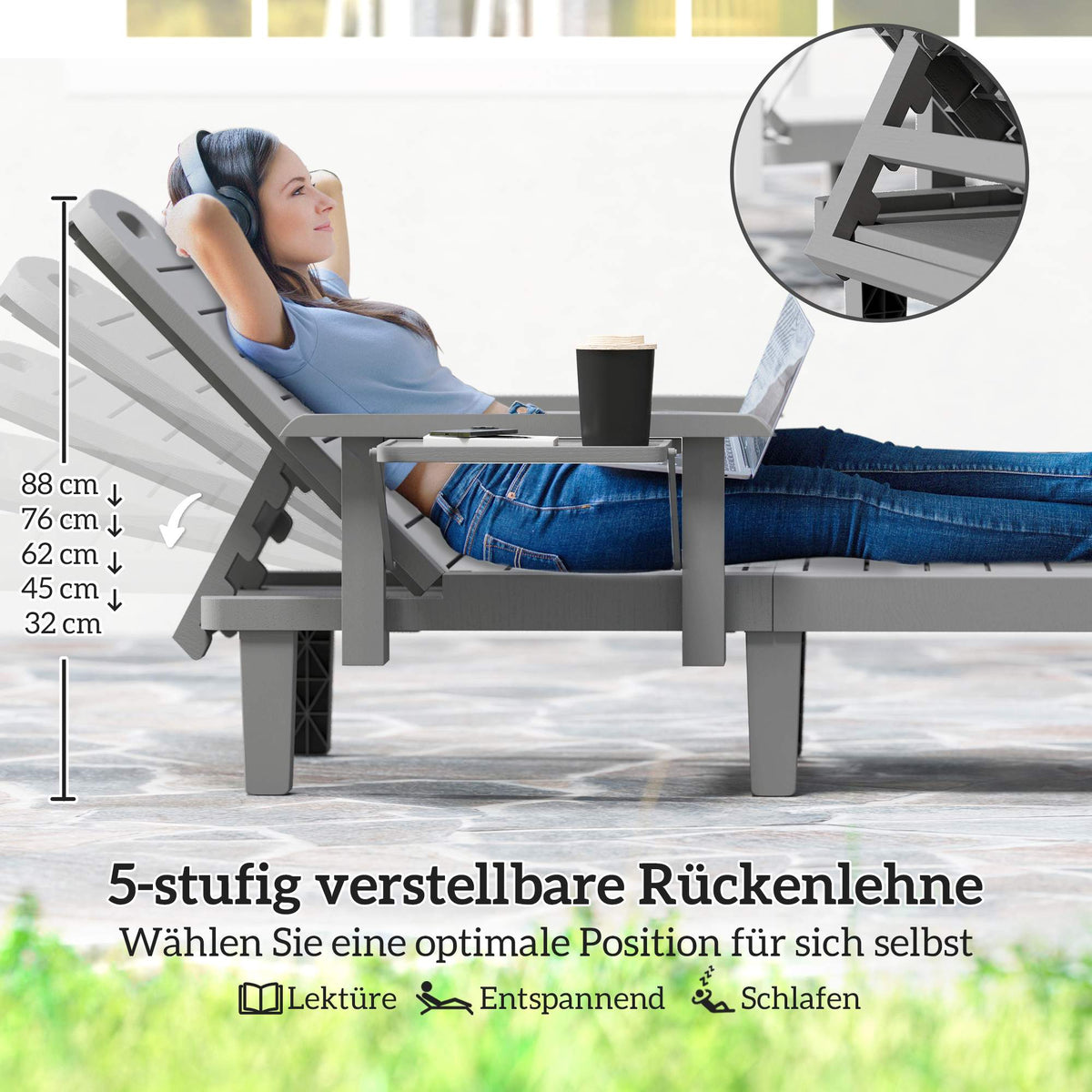 Weatherproof Garden Lounger Set with Adjustable Backrest