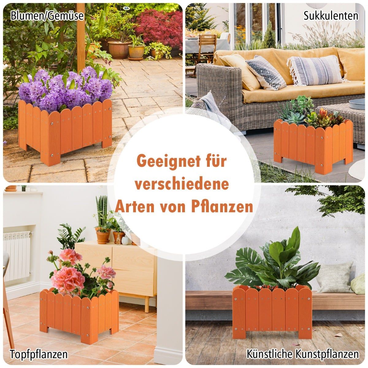 Weatherproof HDPE Planter Box Set, Orange, 45x32x30 cm