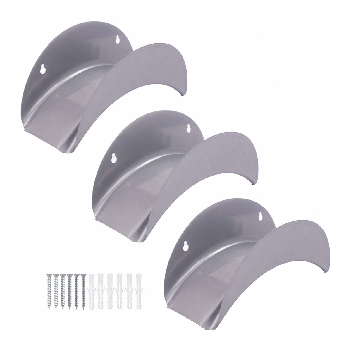 Weatherproof Iron Hose Holder Set, 3 Pack, Silver