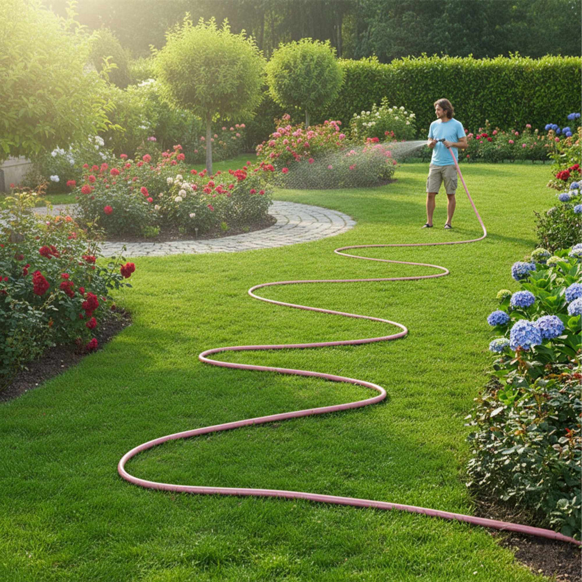 Weatherproof Pink Garden Hose, UV-Resistant, 1/2-Inch