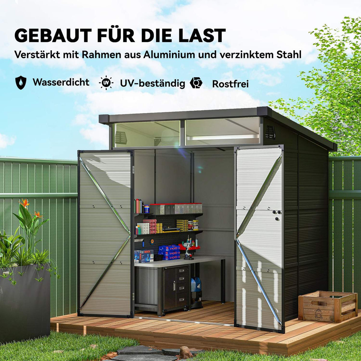 Weatherproof Resin Bike Shed with Aluminum Frame, 190x191x215 cm
