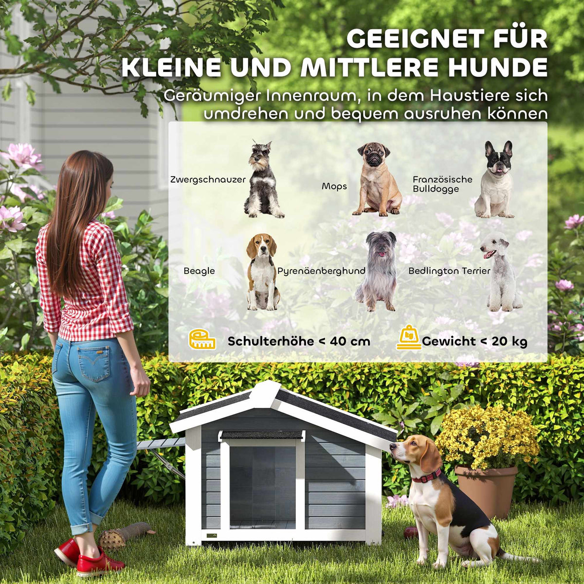 Weatherproof Wooden Dog House with Removable Floor, Grey