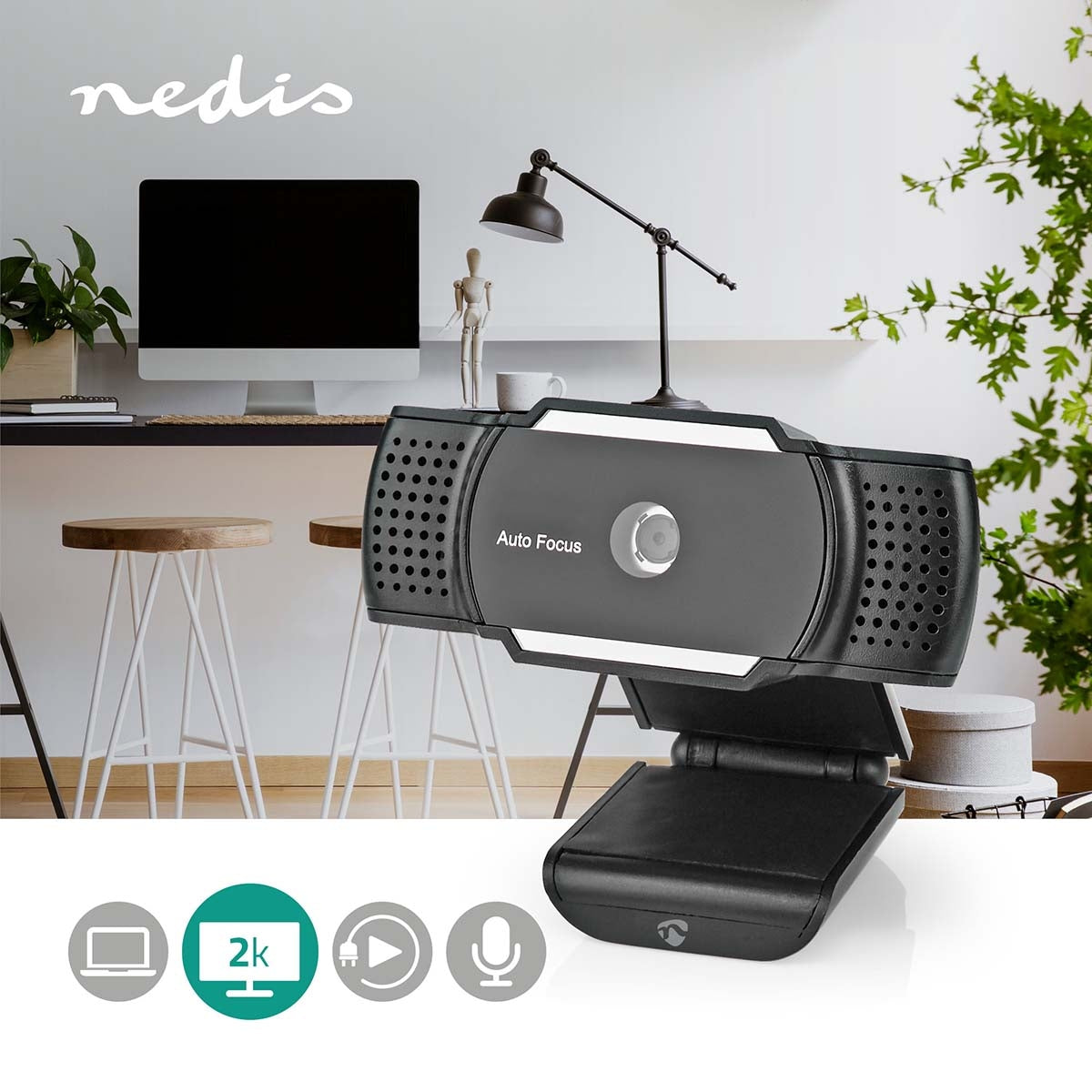 Webcam | 2K@30fps | Autofocus | Built-in microphone | Black