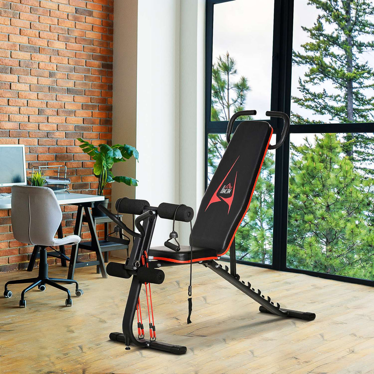 Weight Bench Adjustable Training Bench With Elastic Rope Sit Up Bench 6 Levels Backrest Gradient Weight Up To 150 Kg 145 X 49 X 57-127 Cm