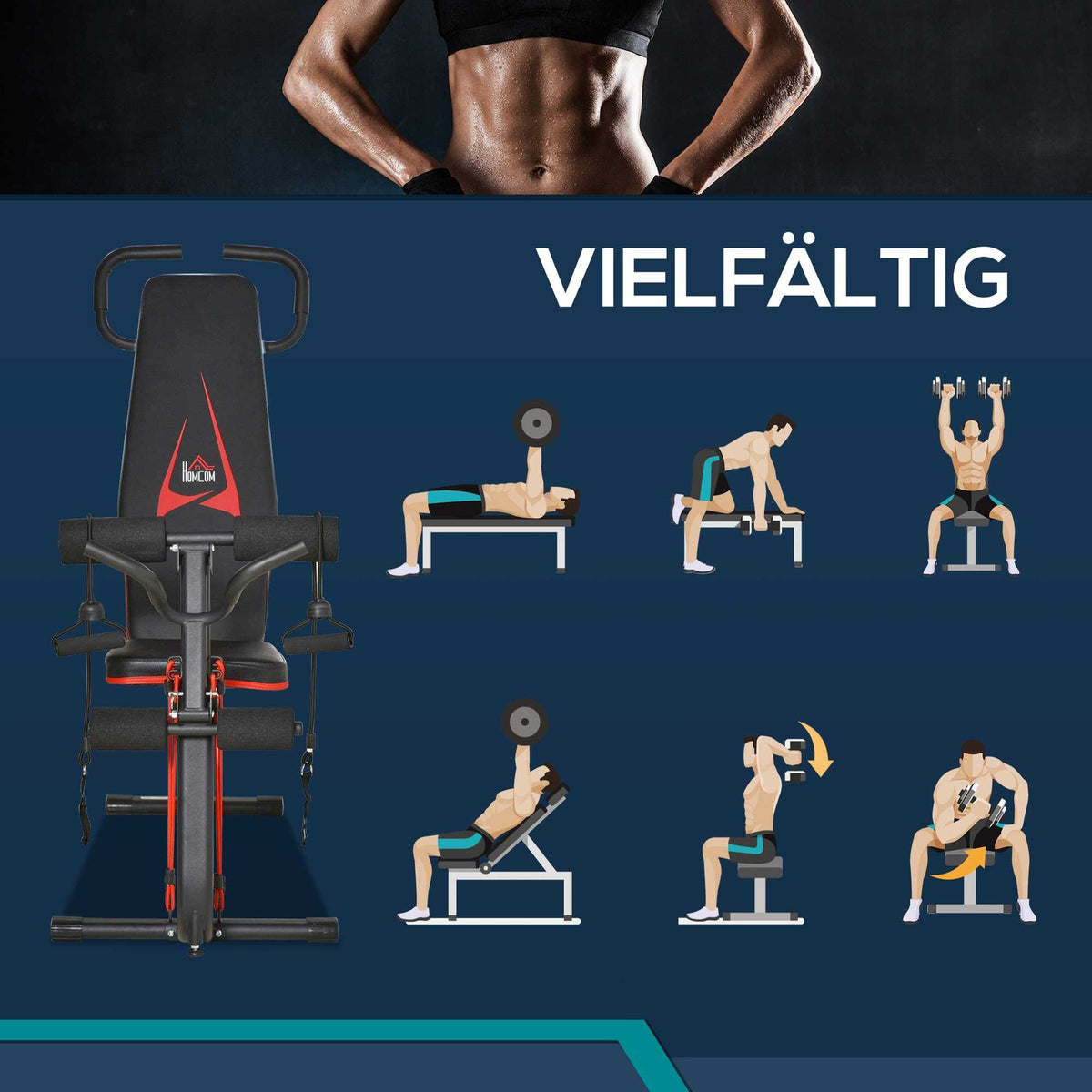 Weight Bench Adjustable Training Bench With Elastic Rope Sit Up Bench 6 Levels Backrest Gradient Weight Up To 150 Kg 145 X 49 X 57-127 Cm