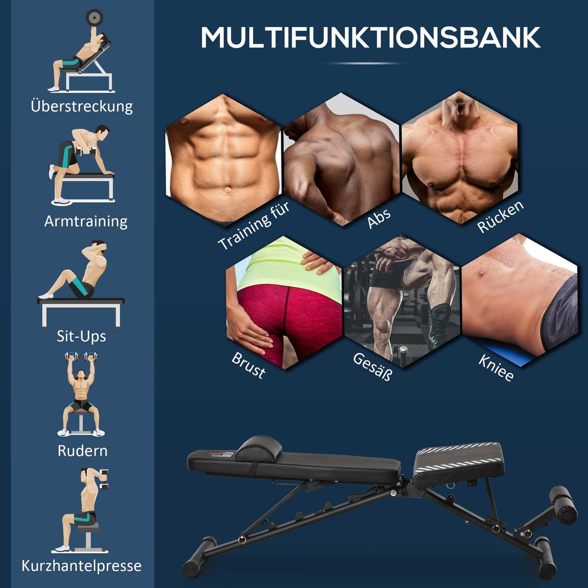 Weight Bench Folding Multifunctional Weight Bench Adjustable Sit Up Bench 6 Levels Leg Holder For Home Training
