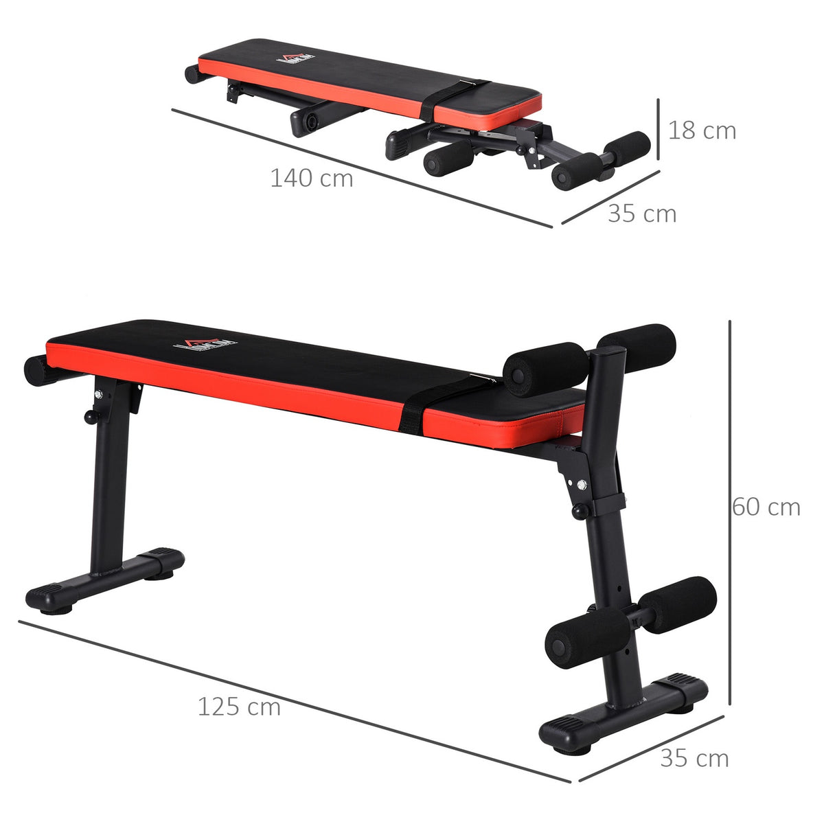 Weight Bench Multifunctional Training Bench, Foldable, 110Kg Load Capacity, Steel, Black+Red, 125X35X60Cm