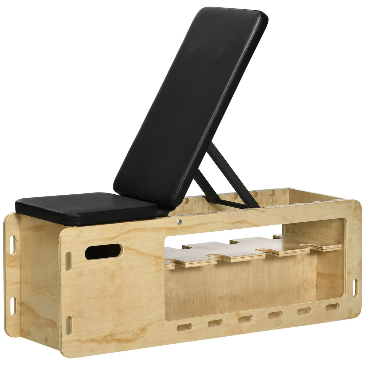Weight Bench, Training Bench With Storage Box And Resistance Bands, Adjustable Fitness Bench For Weight Lifting, Strength Training, Solid Wood