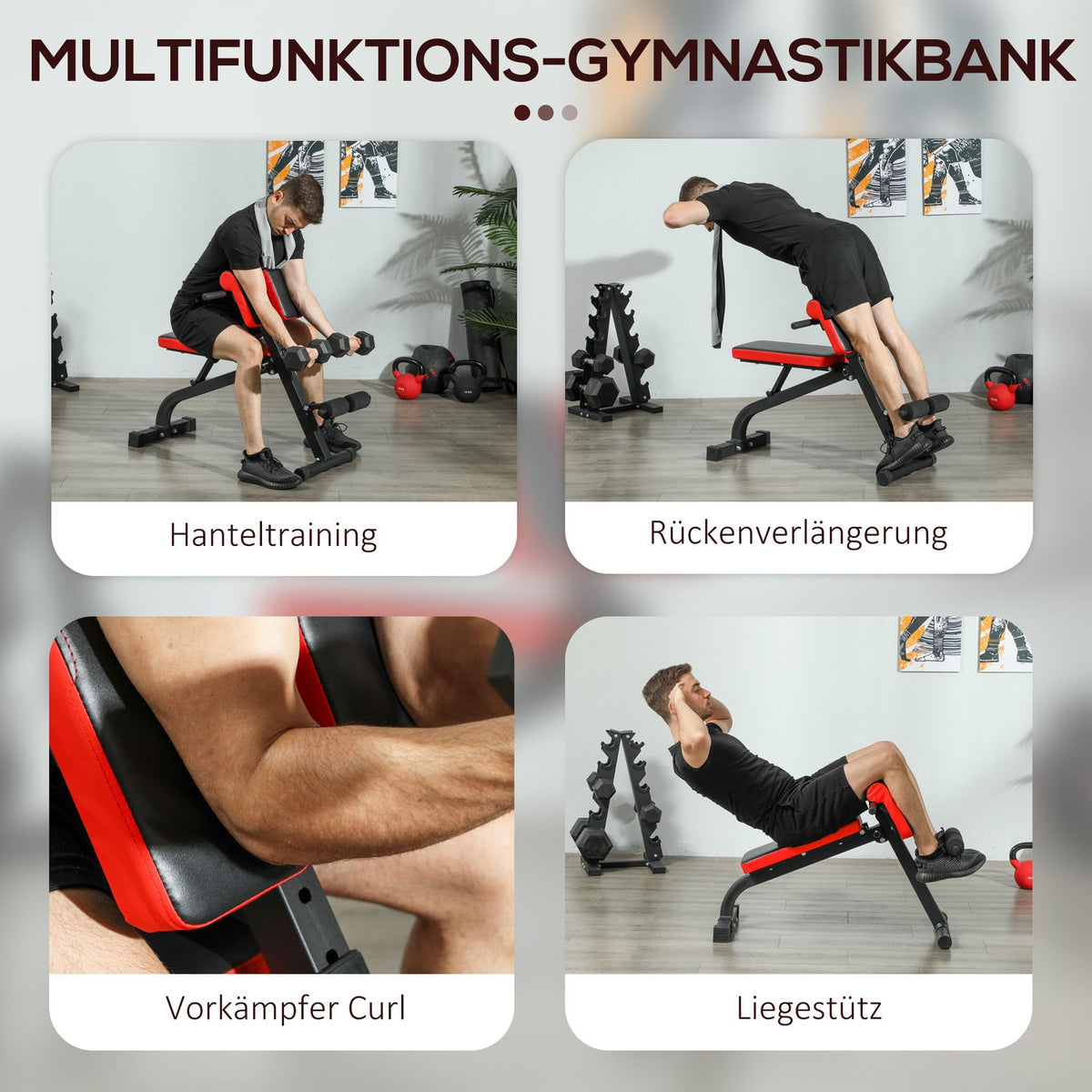 Weight Bench, Versatile Fitness Bench, Adjustable, Foldable Design, Bicep Curls, Barbell, Steel, up to 120kg, 103 x 65 x 67-98cm, Black