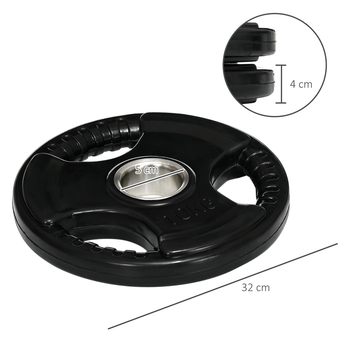 Weight Plates Set Of 2 Tri-Grip 2 X 10 Kg Rubberized Olympic Plates, Floor-Friendly, 5 Cm Bore, Three Handles, Strength Training