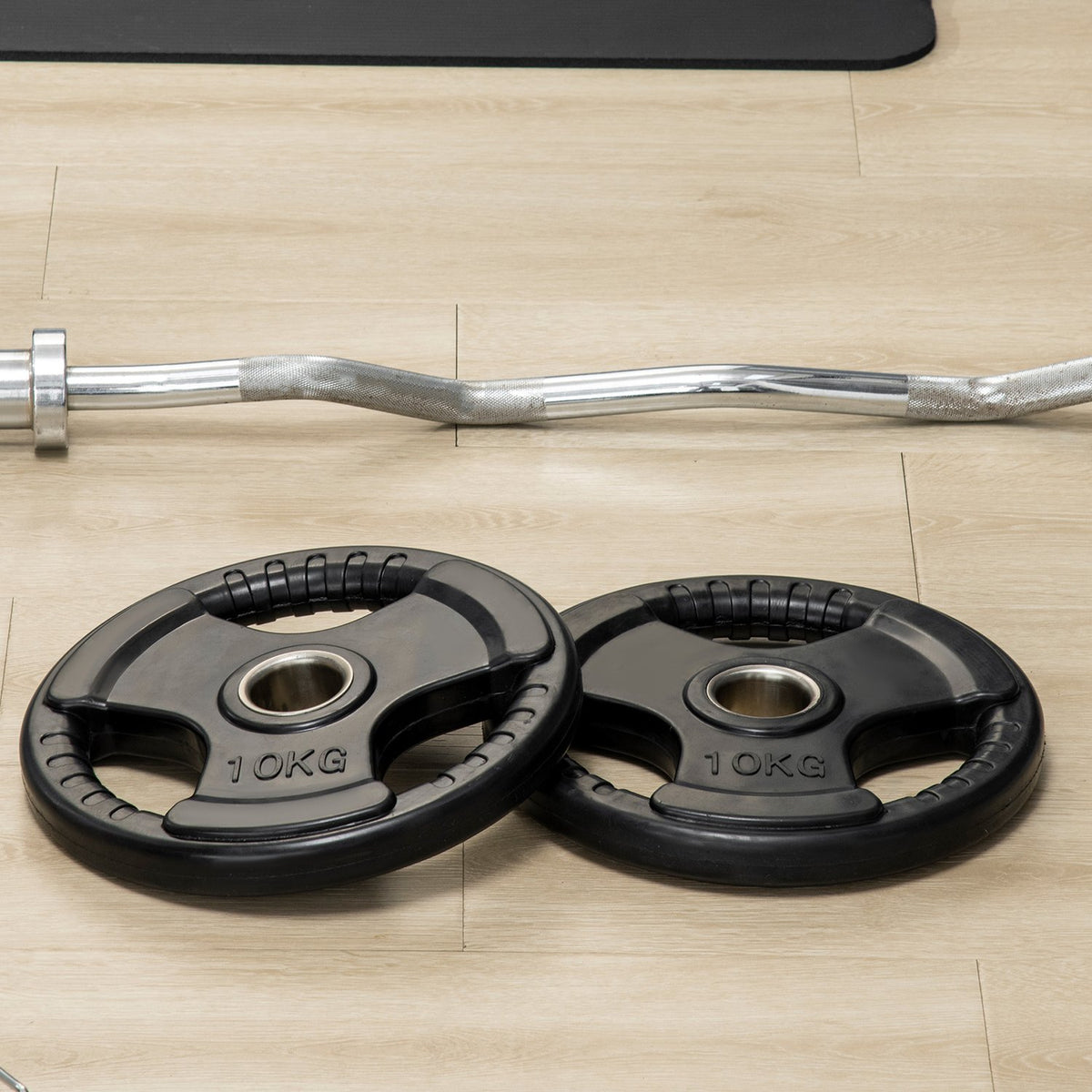 Weight Plates Set Of 2 Tri-Grip 2 X 10 Kg Rubberized Olympic Plates, Floor-Friendly, 5 Cm Bore, Three Handles, Strength Training