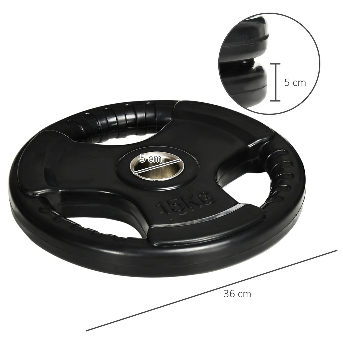 Weight Plates Set Of 2 Tri-Grip 2 X 15 Kg Rubberized Olympic Plates, Floor-Friendly, 5 Cm Bore, Three Handles, Strength Training