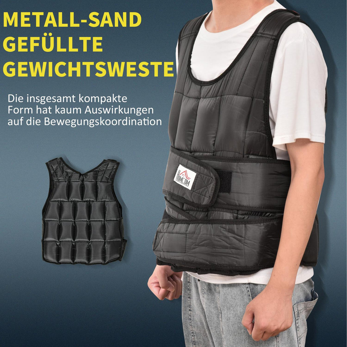 Weight vest 30 kg training vest with 35 weight bags, adjustable, strength training, Oxford metal, black, 60x50cm