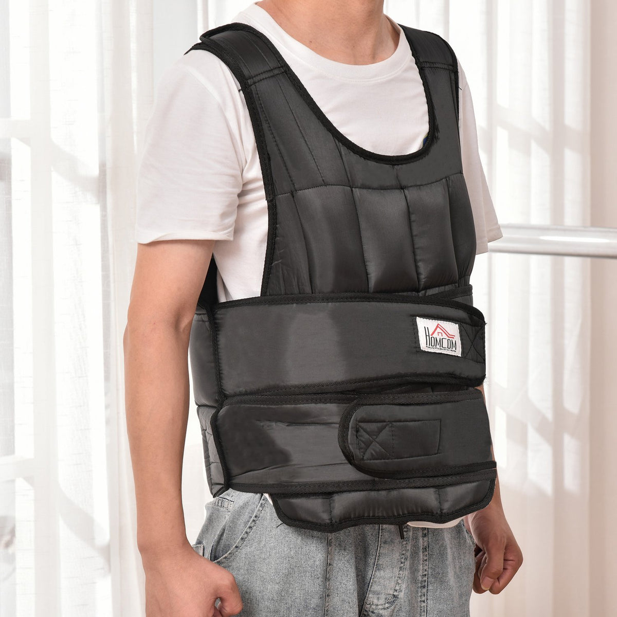 Weight vest 30 kg training vest with 35 weight bags, adjustable, strength training, Oxford metal, black, 60x50cm