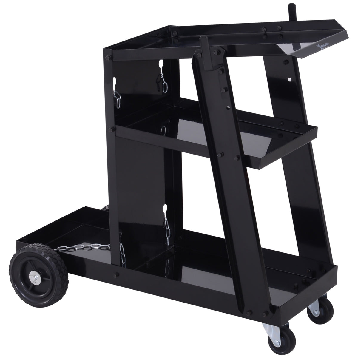 Welding Trolley, Welding Machine Trolley With 3 Shelves, Gas Bottle Trolley, Safety Chain, Black, 71X39X70 Cm