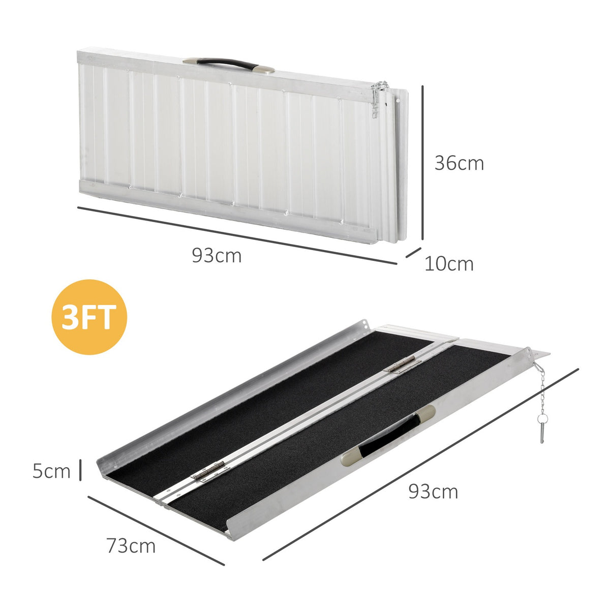 Wheelchair Ramp, Access Ramp For Wheelchairs, Rollators, Foldable With Carrying Handle, 270 Kg Load Capacity, Black, 93 X 73 X 5 Cm