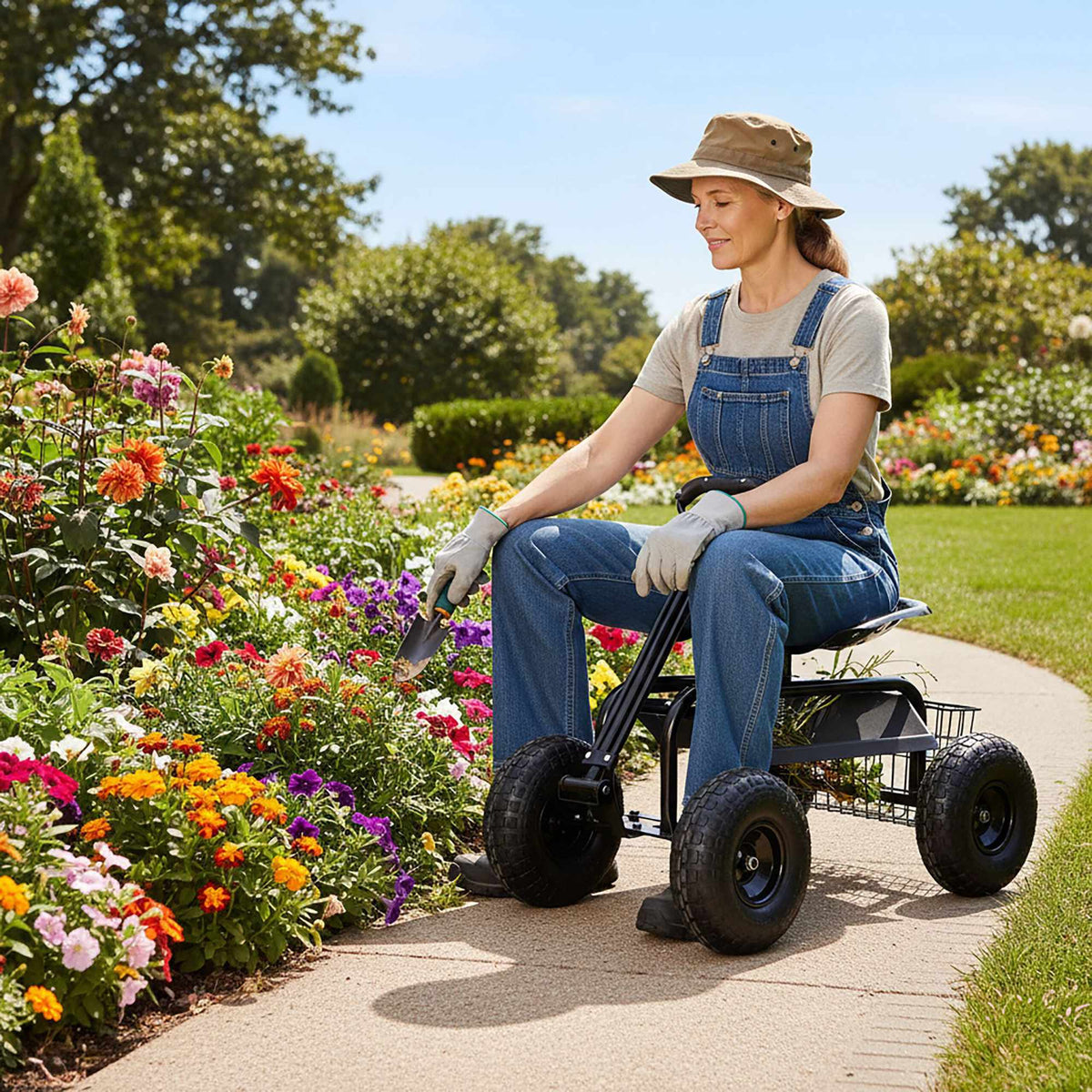 Wheeled Garden Seat with Storage and Adjustable Height