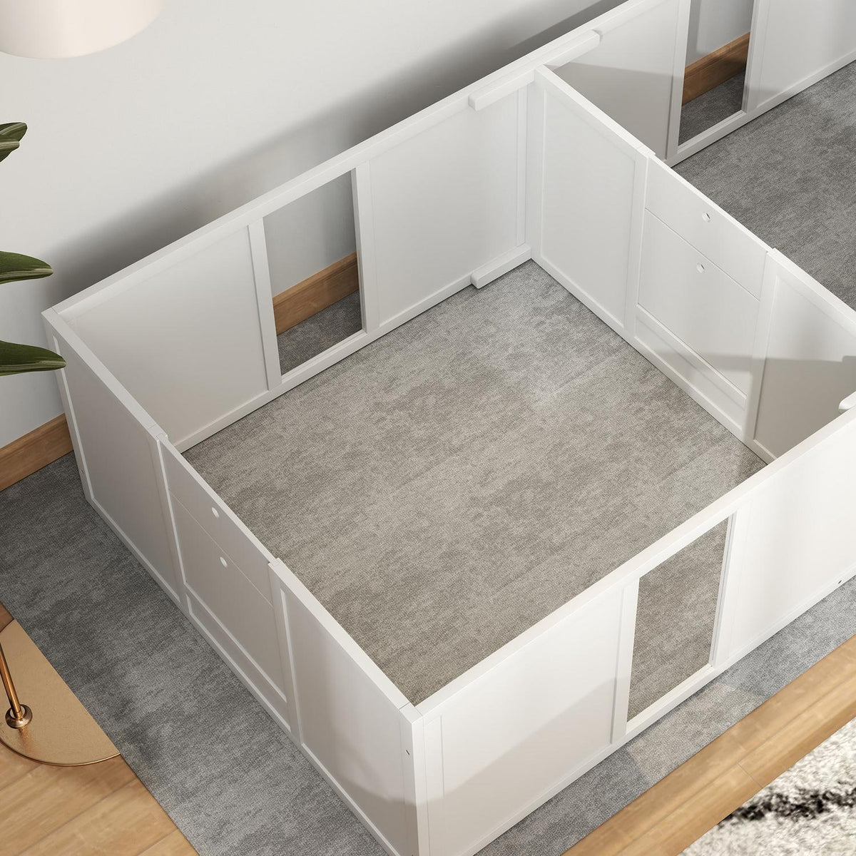 Whelping box for puppies, puppy run with non-slip floor protectors, adjustable door, wooden puppy playpen, for small to medium dogs, 196 x 96 x 48 cm, white