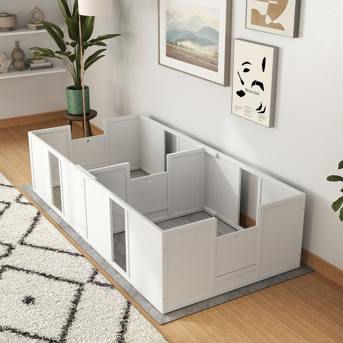 Whelping box for puppies, puppy run with non-slip floor protectors, adjustable door, wooden puppy playpen, for small to medium dogs, 196 x 96 x 48 cm, white