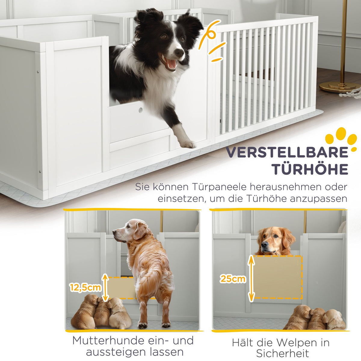 Whelping box for puppies, puppy run with waterproof pee pad, adjustable door, puppy playpen for small to large dog breeds
