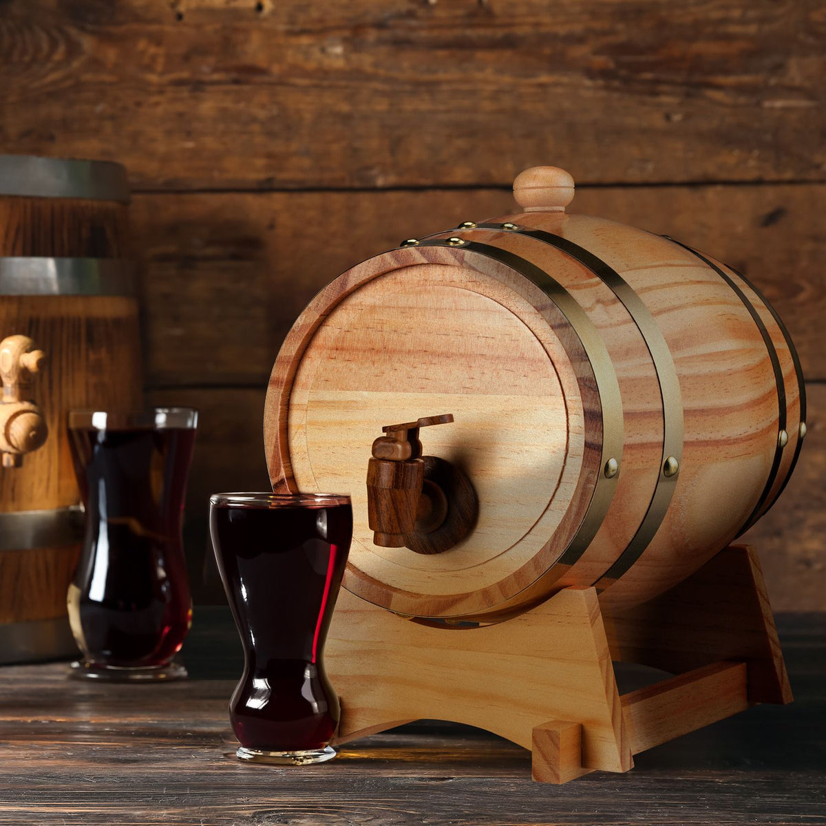 Whisky Barrel with Tap Dispenser, 2.2L Capacity