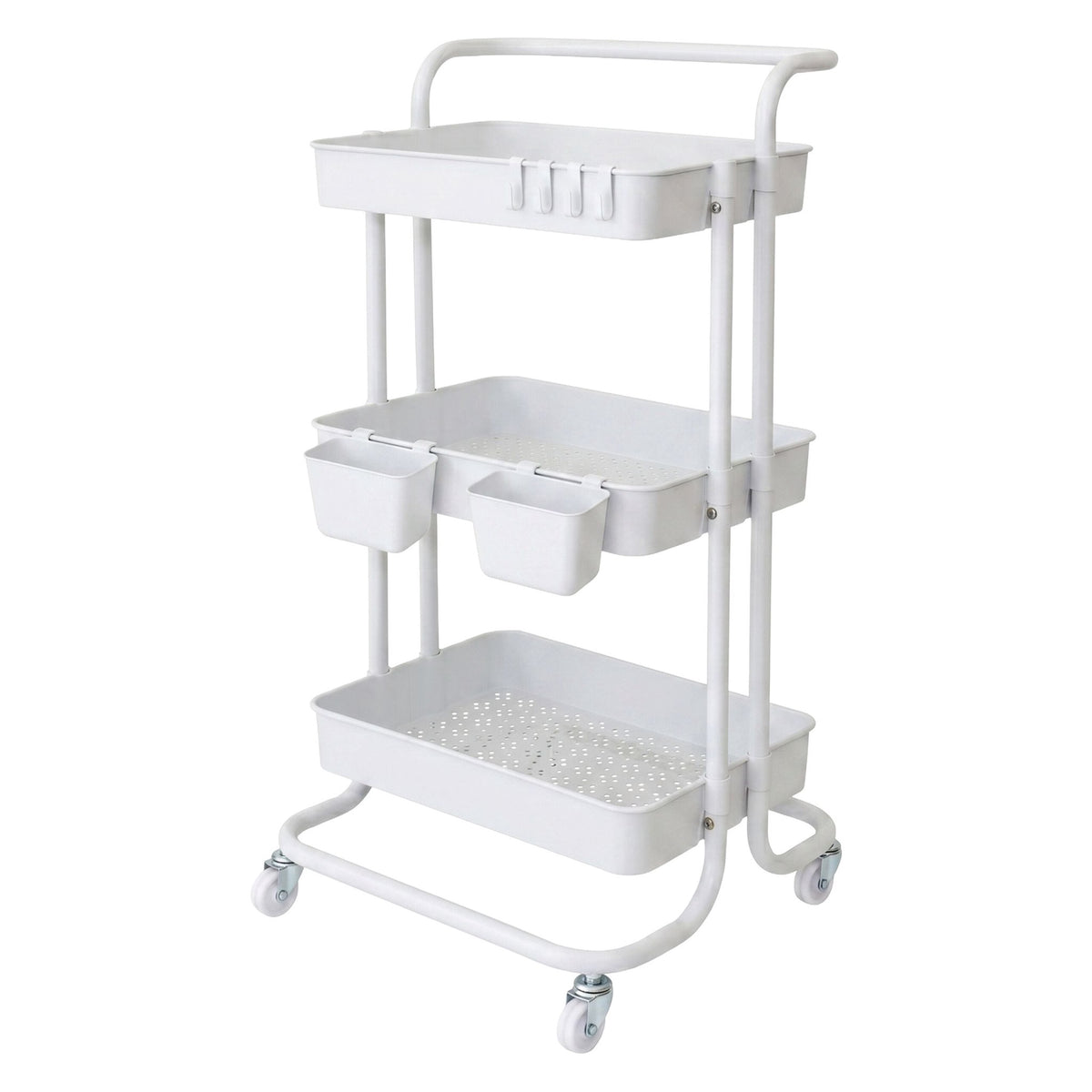 White 3-Tier Metal Storage Trolley with Wheels
