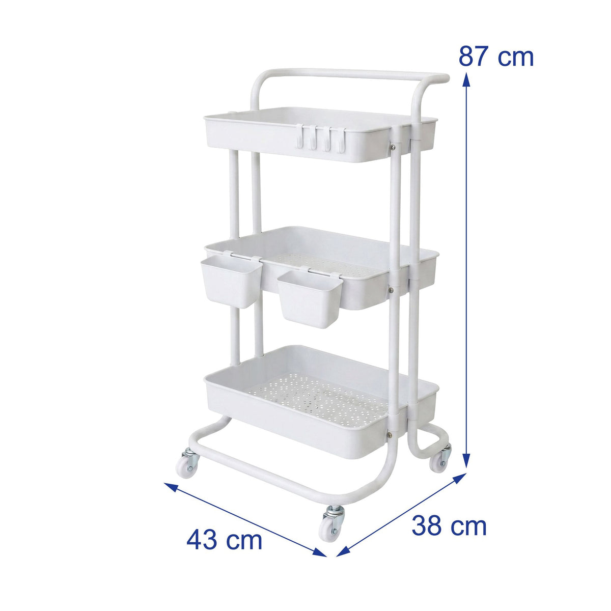 White 3-Tier Metal Storage Trolley with Wheels