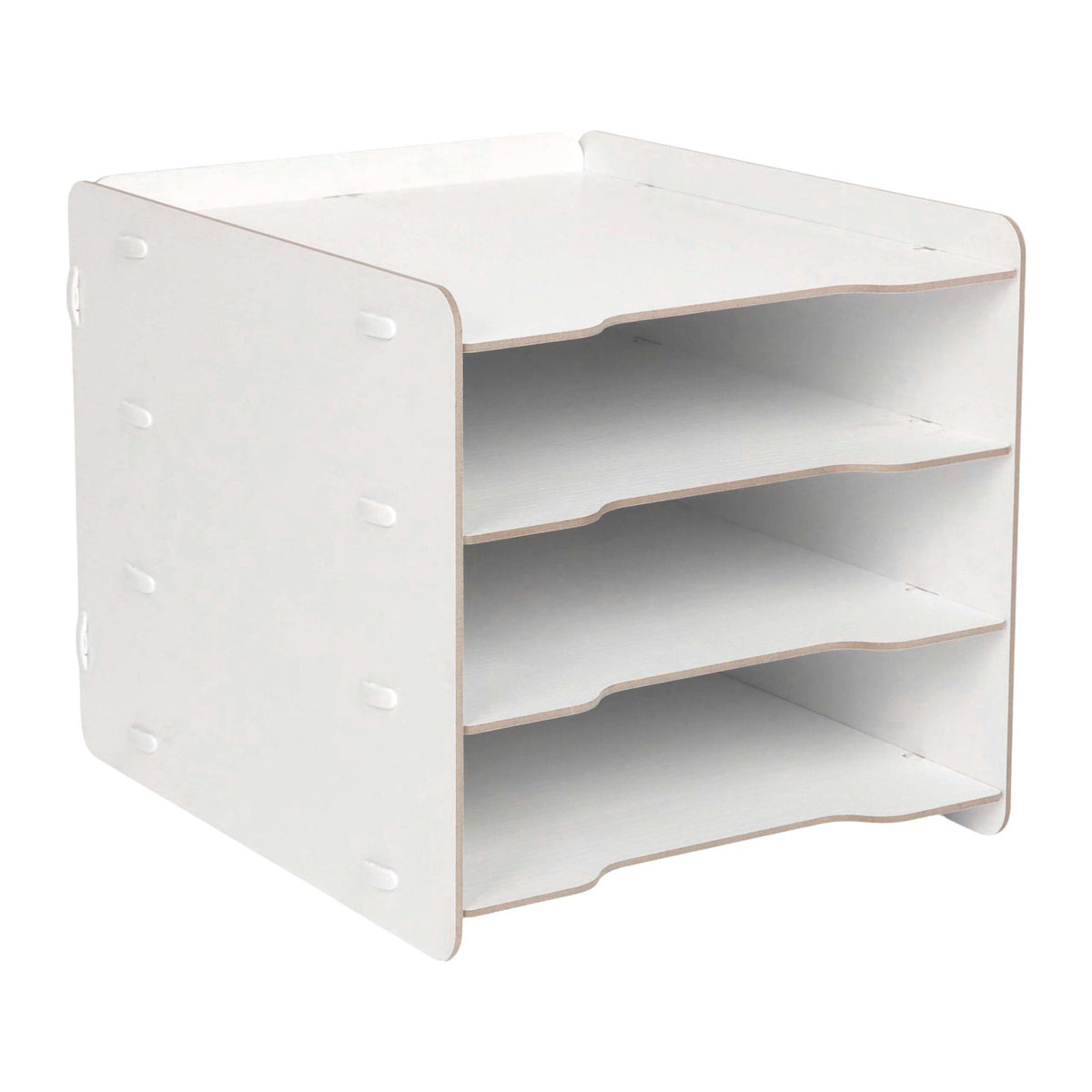 White 4-Compartment MDF File Tray – Wood-Effect Desk Organizer