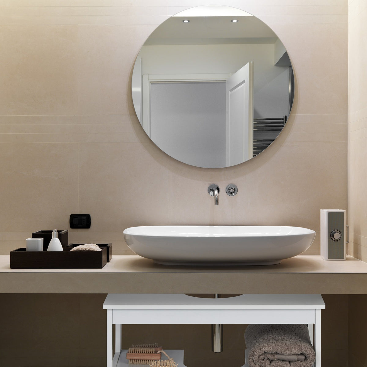 White Bathroom Vanity Unit with Storage Shelves