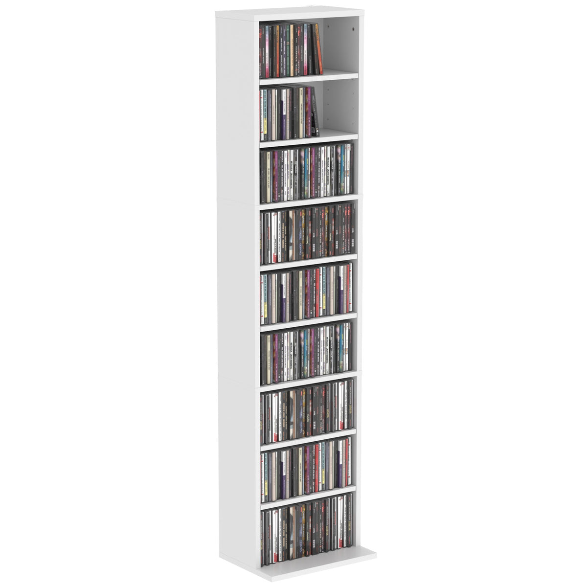 White CD/DVD Shelf, 9 Levels, Adjustable Storage for 260 CDs
