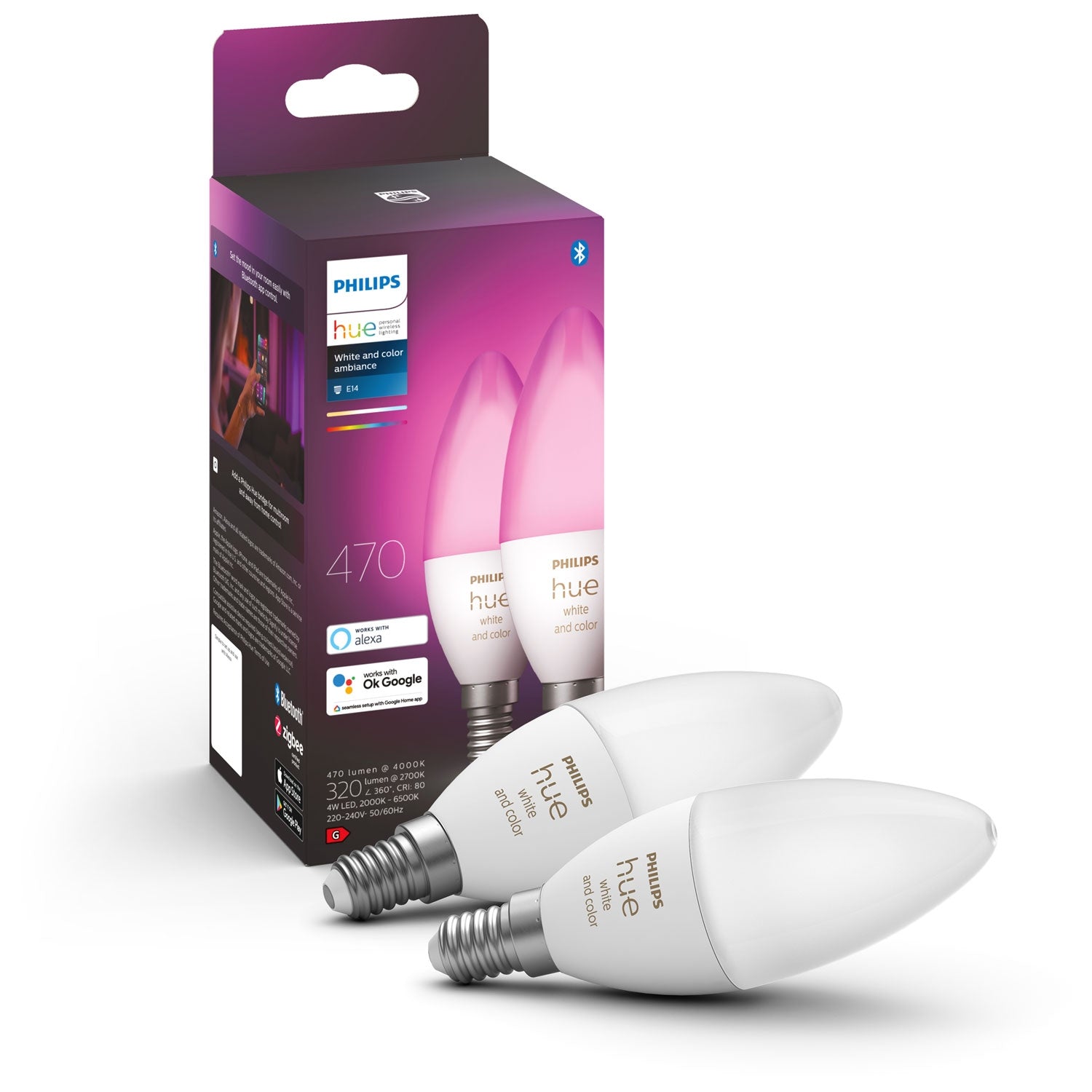 White Color Ambiance E14 Krone 470 lm 2-pack